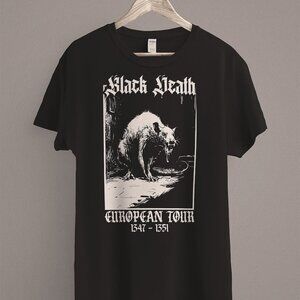 Black Death T-Shirt Medieval Rat Gothic Grunge Graphic Retro Fan Casual 73